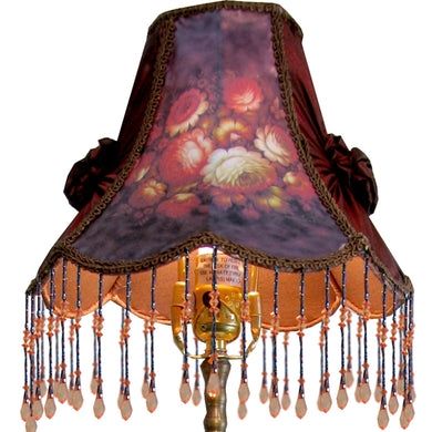 Burgundy Birds Bouquet Chandelier - Handmade Tapestry from Silk and Hand-Embroidered with Tassels 5 Diameter x 6 Height by G DeBrekht - Unique Handcrafted Home Decor Light