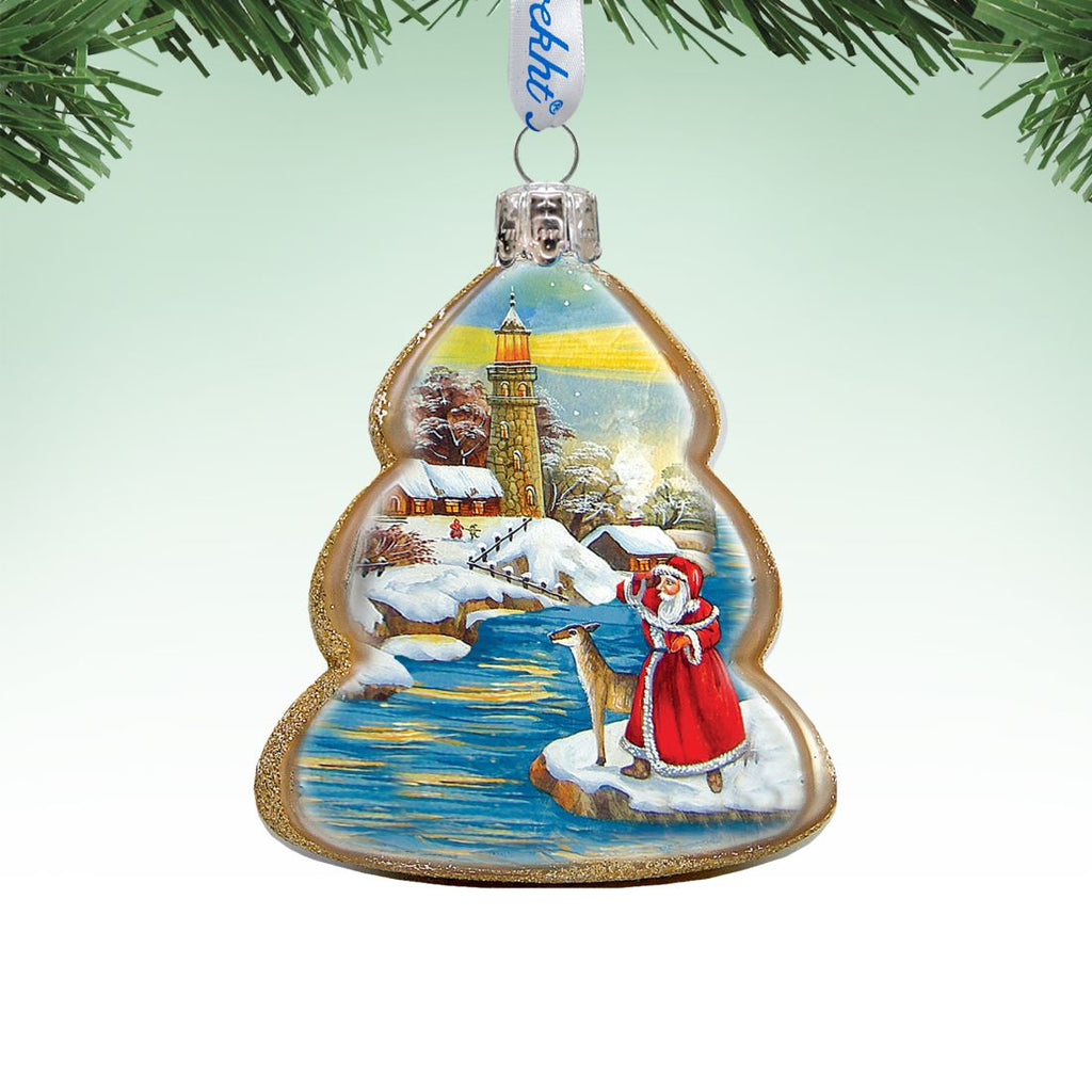 Lighthouse Santa Mercury Glass Ornament by G. DeBrekht - Coastal Holiday Decor - 773025