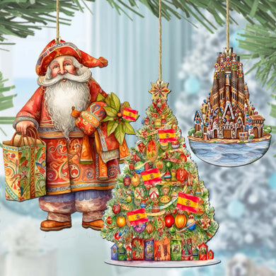 Santas Around the World - Spanish Inspired Santa - Wooden Ornaments Set of 3 by G. DeBrekht Christmas Santa Snowman Decor - 8091305S3