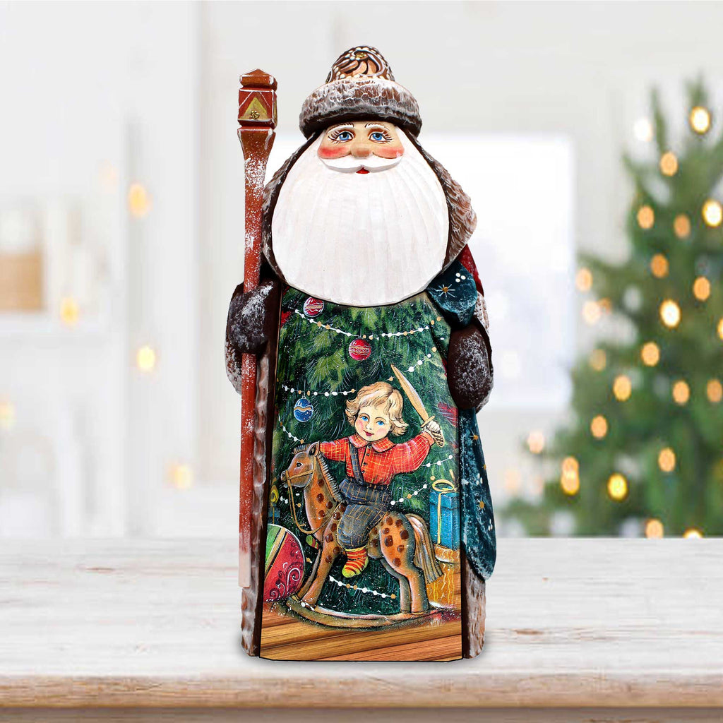 Rocking Horse Boy Santa Hand-Painted WOODCARVED Masterpiece Figurine by G. DeBrekht - Nativity Holiday Decor - 8201017