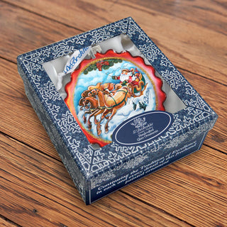 Sleigh Ride Flower Glass Ornament by G. DeBrekht - Christmas Santa Snowman Decor - 759-003