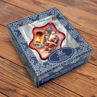 Santa at the Fireplace Snowflake Glass Ornament by G. Debrekht - Christmas Santa Snowman Decor - 754-047