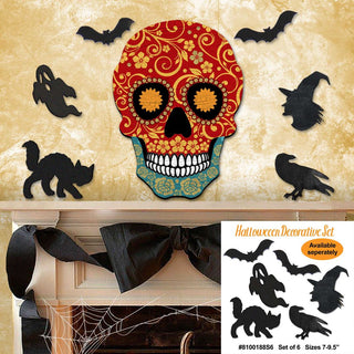 Day of The Dead Decorated Skull Halloween Door Decor by G. DeBrekht - Thanksgiving Halloween Decor - 8198443-2H