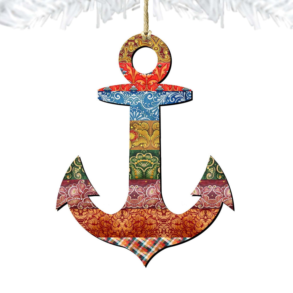Decorated Anchor Wooden Ornaments by G. DeBrekht - Coastal Holiday Decor - 8198521-2