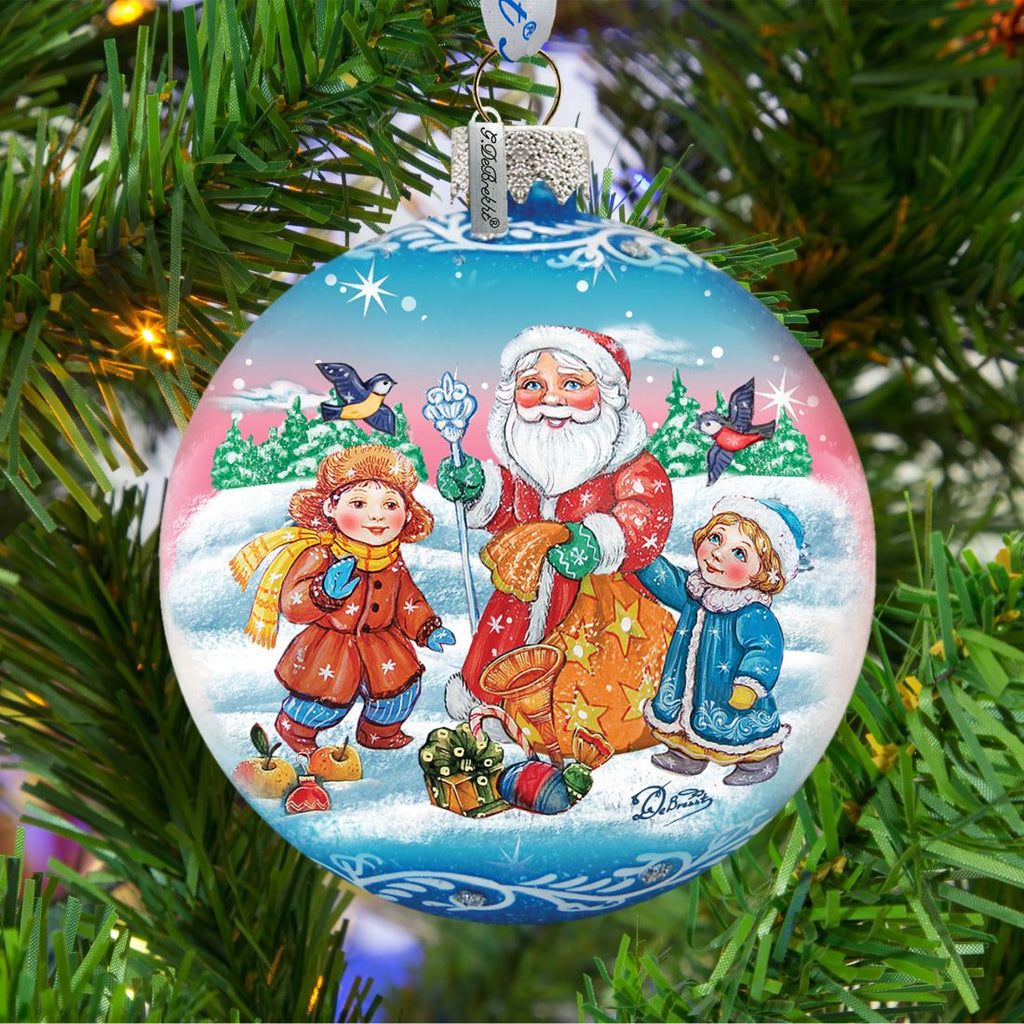 Gift Giver Santa Ball Glass Ornament by G. DeBrekht - Christmas Santa Snowman Decor - 73319
