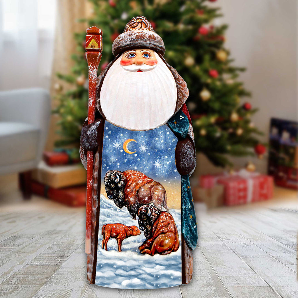 Bison's Family Santa Hand-Painted WOODCARVED Masterpiece Figurine by G. DeBrekht - Christmas Decor - 8201025