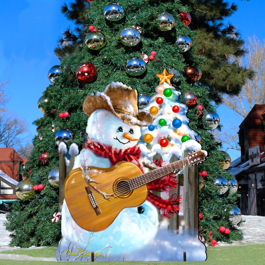 Guitar Rocker Snowman Christmas Outdoor Scene by D. Gelsinger - Christmas Santa Snowman Decor - 8121120F-1531
