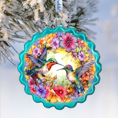 Hummingbirds Wreath Glass Ornament by G. Debrekht - Wildlife Holiday Decor - 759-061