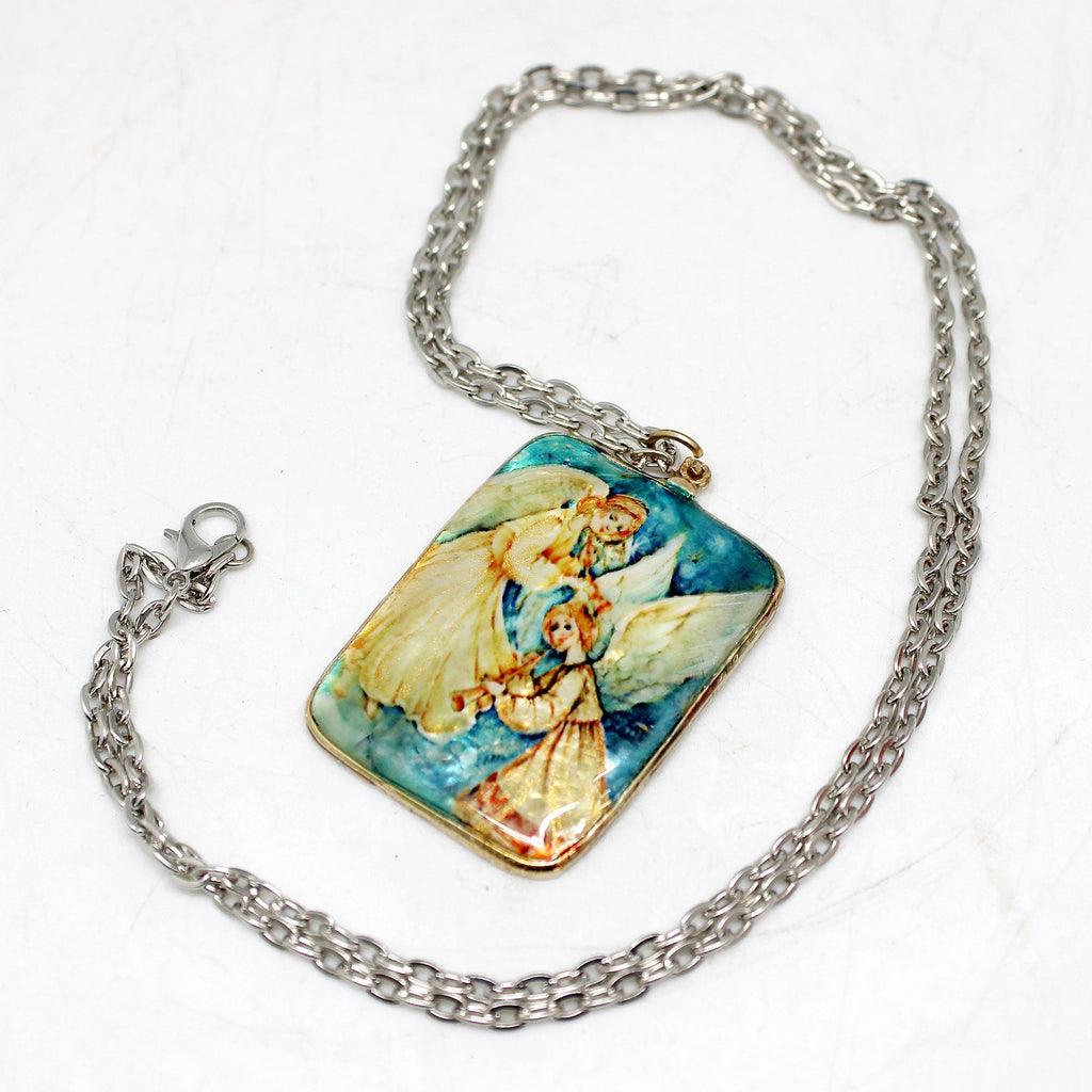 One-of-a-Kind Mother of Pearl Lacquered Miniature Jewelry Pendant 1.25 x 1.75