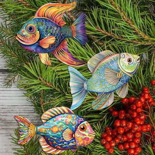 Coastal Fish Clip-On Eco Wood Decorative Ornaments Set of 3 by G. Debrekht - Coastal Decor - 8091034C-S3