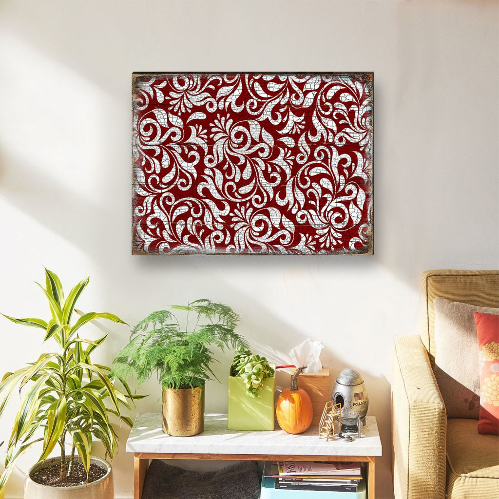 Red Floral Rustic Wooden Wall Art by G. DeBrekht - Floral Ornamental Decor - 95001B