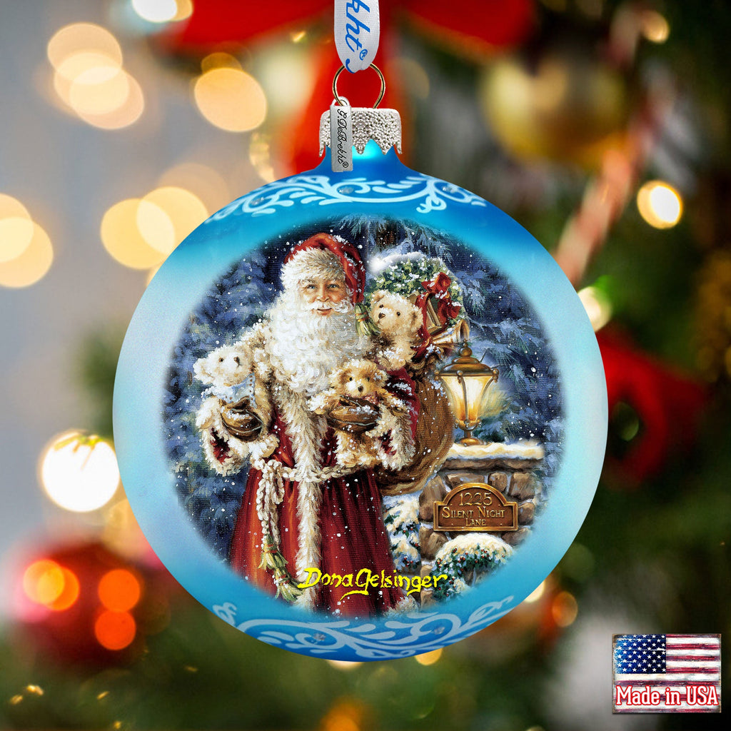 Silent Night Santa Glass Ornament by D. Gelsinger - Christmas Santa Snowman Decor - 71111-1315