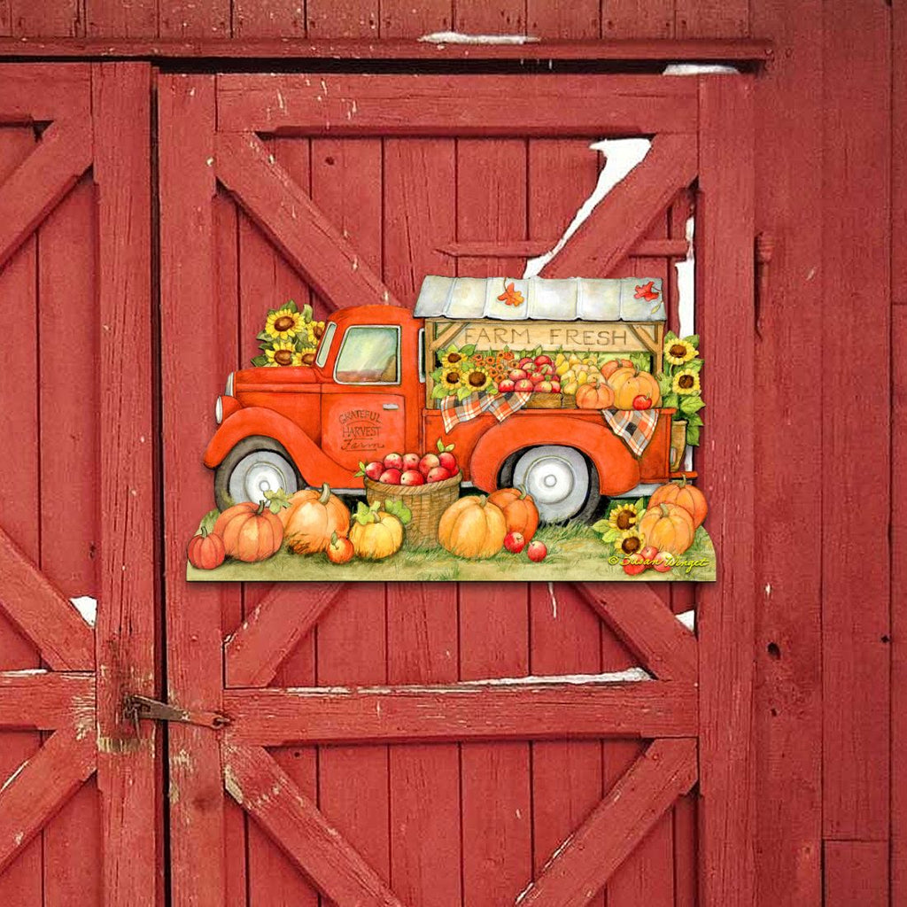 Pumpkin Produce Truck Thanksgiving Door Decor by Susan Winget - Halloween Decor - 8471202H-SW