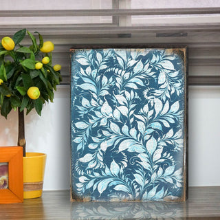 White and Blue Floral Rustic Wooden Wall Art by G. DeBrekht - Floral Ornamental Decor - 95005B