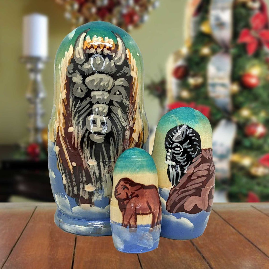 Bison Hand-Painted Doll Matreshka Nesting Hand-Painted Doll Set of 3 by G. DeBrekht - Wildlife Holiday Decor - 14766