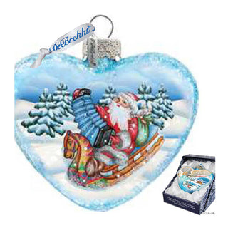 Love Heart Accordion Santa Glass Ornament by G. DeBrekht - Christmas Santa Snowman Decor - 752-023