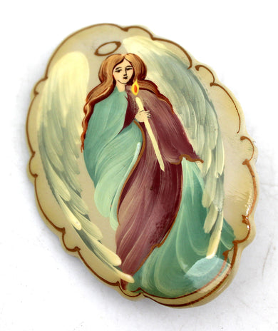 Handpainted Jewelry Lacquered Miniature Brooch Pin by G.DeBrekht Unique Handmade Gift Collectible and Home Decoration