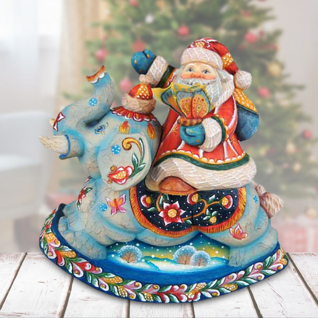Santa on Elephant Surprise Box Handcrafted Christmas Figurine - G. DeBrekht - Christmas Santa Snowman Decor - 51138
