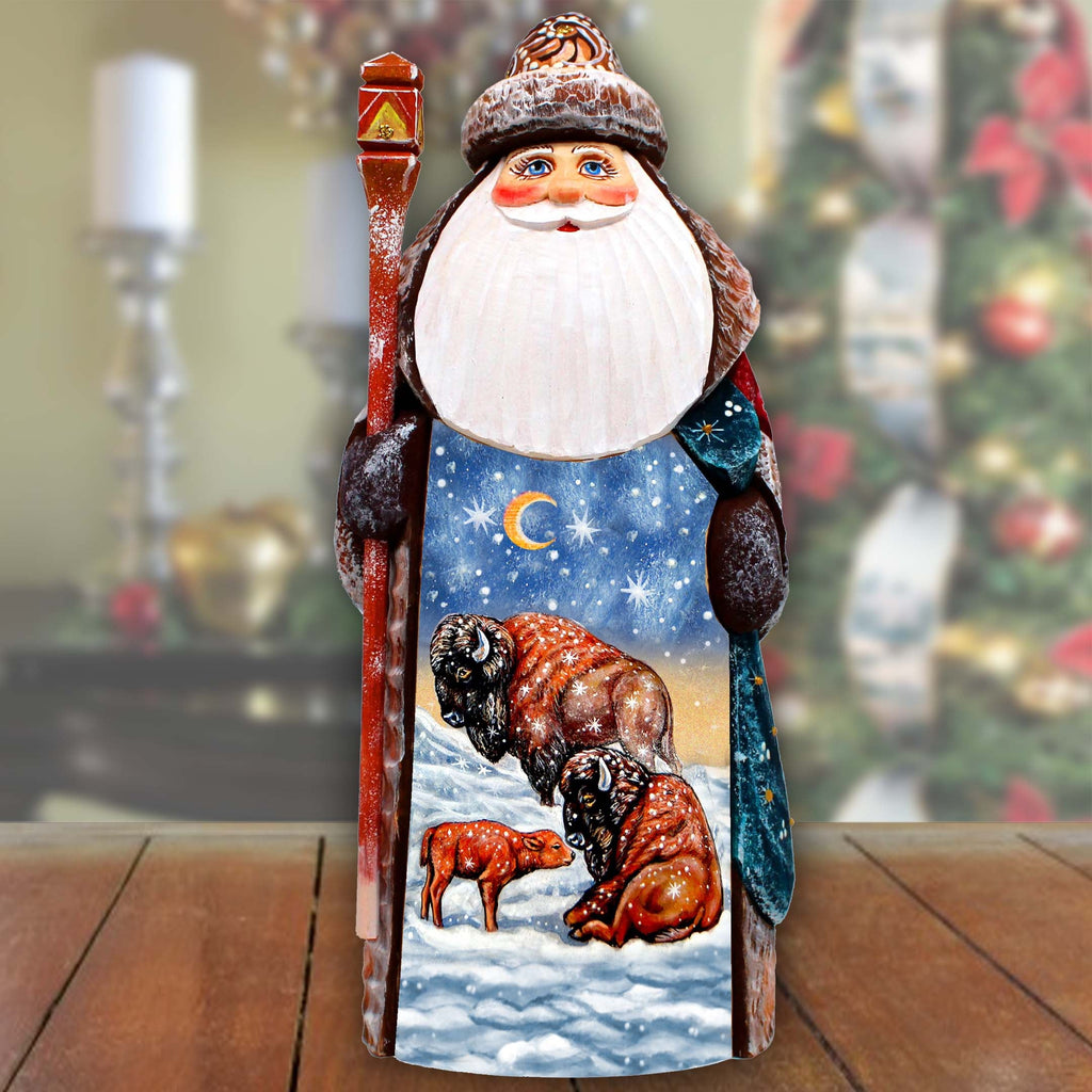 Bison's Family Santa Hand-Painted WOODCARVED Masterpiece Figurine by G. DeBrekht - Christmas Decor - 8201025