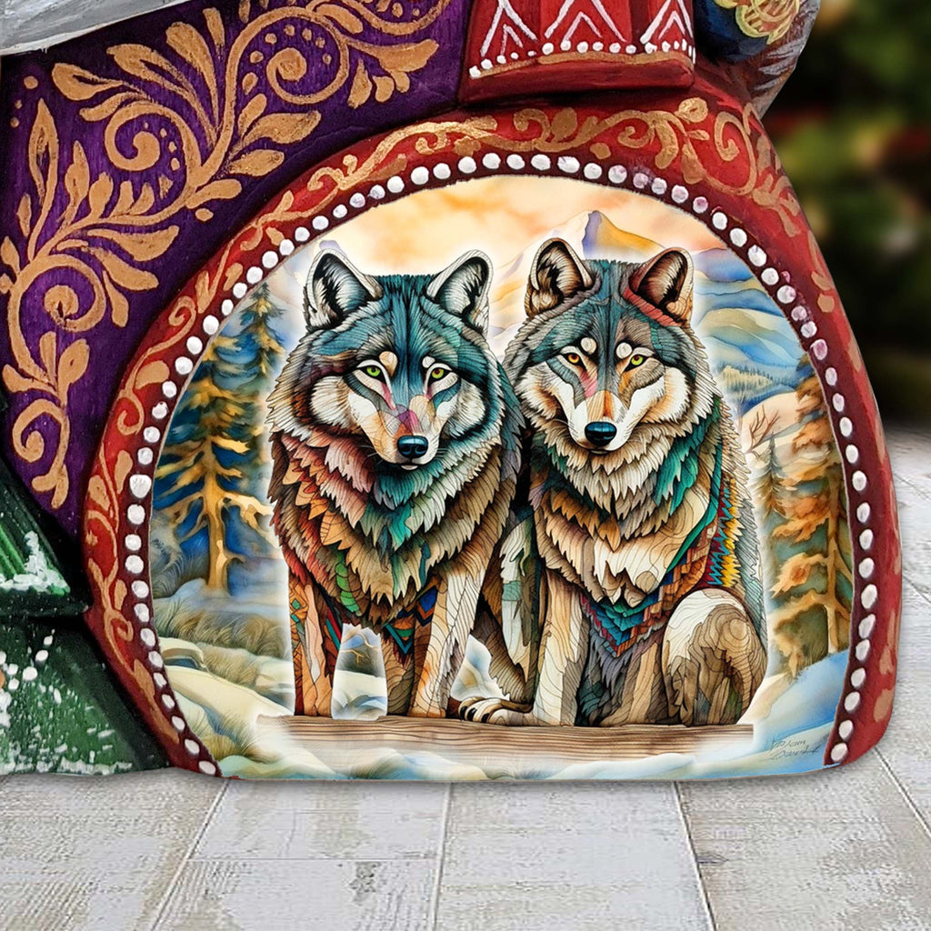 Enigmatic Wolves Santa Hand-Painted WOODCARVED Masterpiece Figurine by G. DeBrekht - Christmas Decor - 8206025
