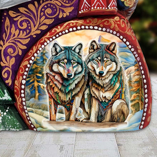 Enigmatic Wolves Santa Hand-Painted WOODCARVED Masterpiece Figurine by G. DeBrekht - Christmas Decor - 8206025