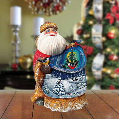 Santa Feathered Friends Bag Hand-Painted WOODCARVED Figurine by G. DeBrekht - Wildlife Holiday Decor - 8215572 *** PRE-ORDER - Handmade Just for You! ***