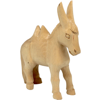 A wooden donkey figurine is shown in the image.