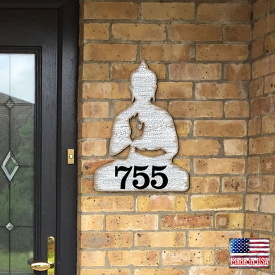 Buddha Wooden Custom House Number Sign by G. DeBrekht - Love Family Kids Decor - Handcrafted Wooden Address Sign - MA98435