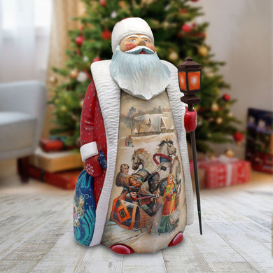 Sleighing Family Santa Hand-Painted WOODCARVED Masterpiece by G. DeBrekht - Wildlife Holiday Decor - L291363