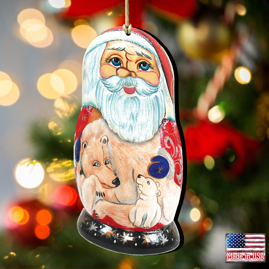 Polar Bear Santa Matreshka Wooden Ornaments by G. DeBrekht - Christmas Santa Snowman Decor - 8110718