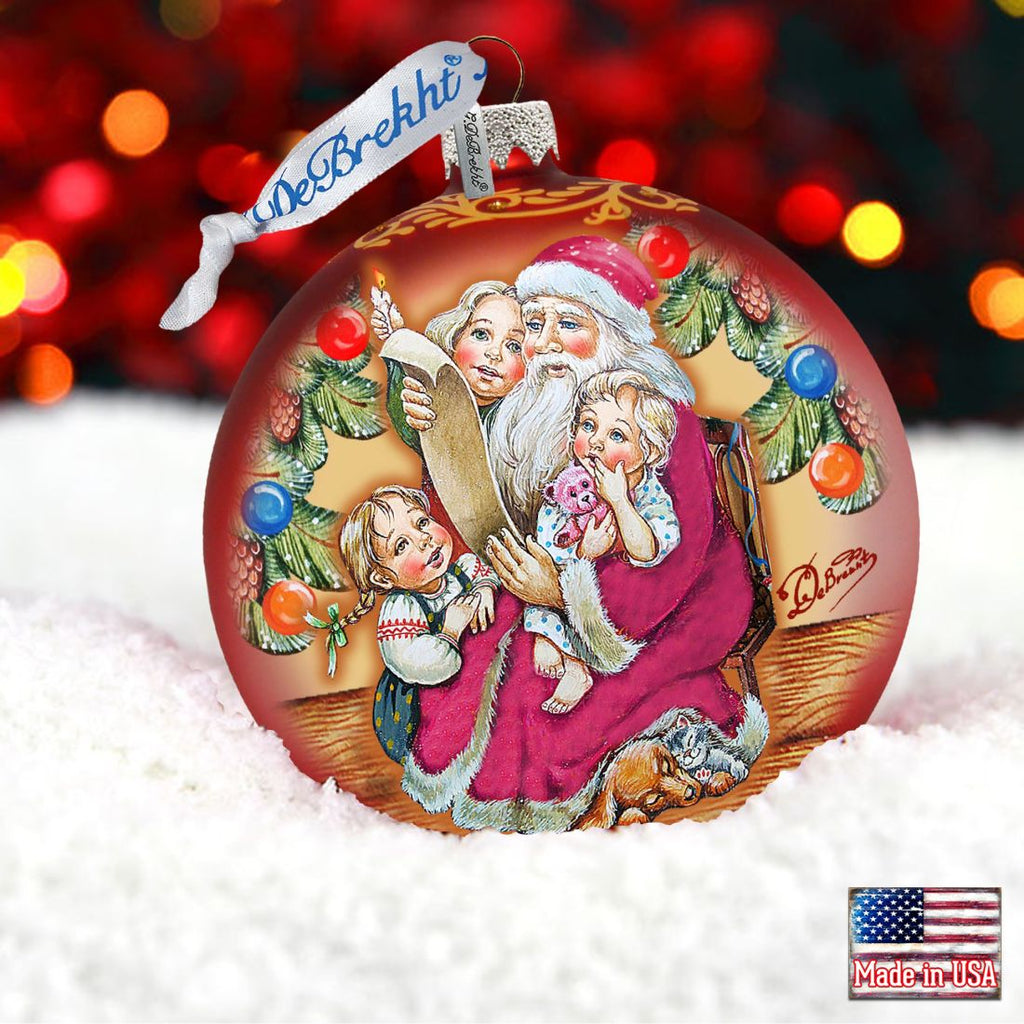 Santa Gift List Glass Ornament by G. DeBrekht - Christmas Santa Snowman Decor - 73364