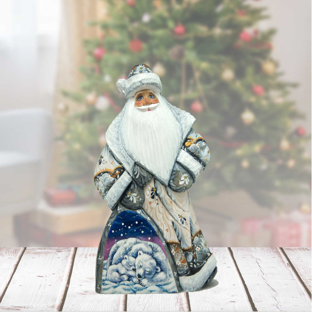 Polar Cubs Dancing Santa Hand-Painted WOODCARVED Masterpiece by G. DeBrekht - Wildlife Holiday Decor - 8214820