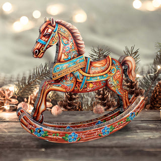 Enchanting Rocking Horse Limited Edition Wooden Figurine by G Debrekht - Christmas Centerpiece Decor - 89308