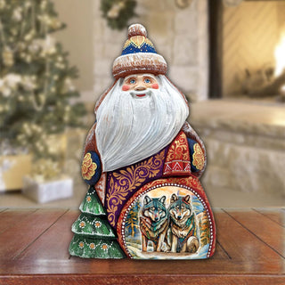Enigmatic Wolves Santa Hand-Painted WOODCARVED Masterpiece Figurine by G. DeBrekht - Christmas Decor - 8206025