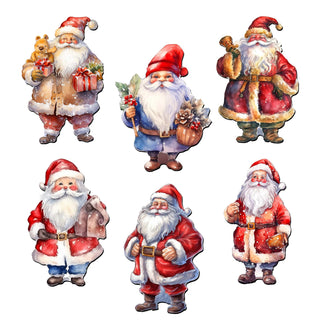 Santa Decorative Wooden Magnets Set of 6 by G. Debrekht - Christmas Santa Snowman Decor - 8090009G-S6