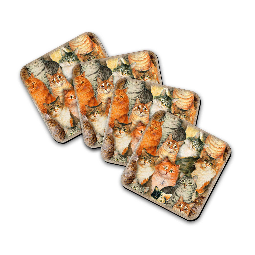 Sophisticated Cats Family Wooden Cork Coasters Gift Set of 4 - Cat Dog Pets Decor - 8199435C-S4