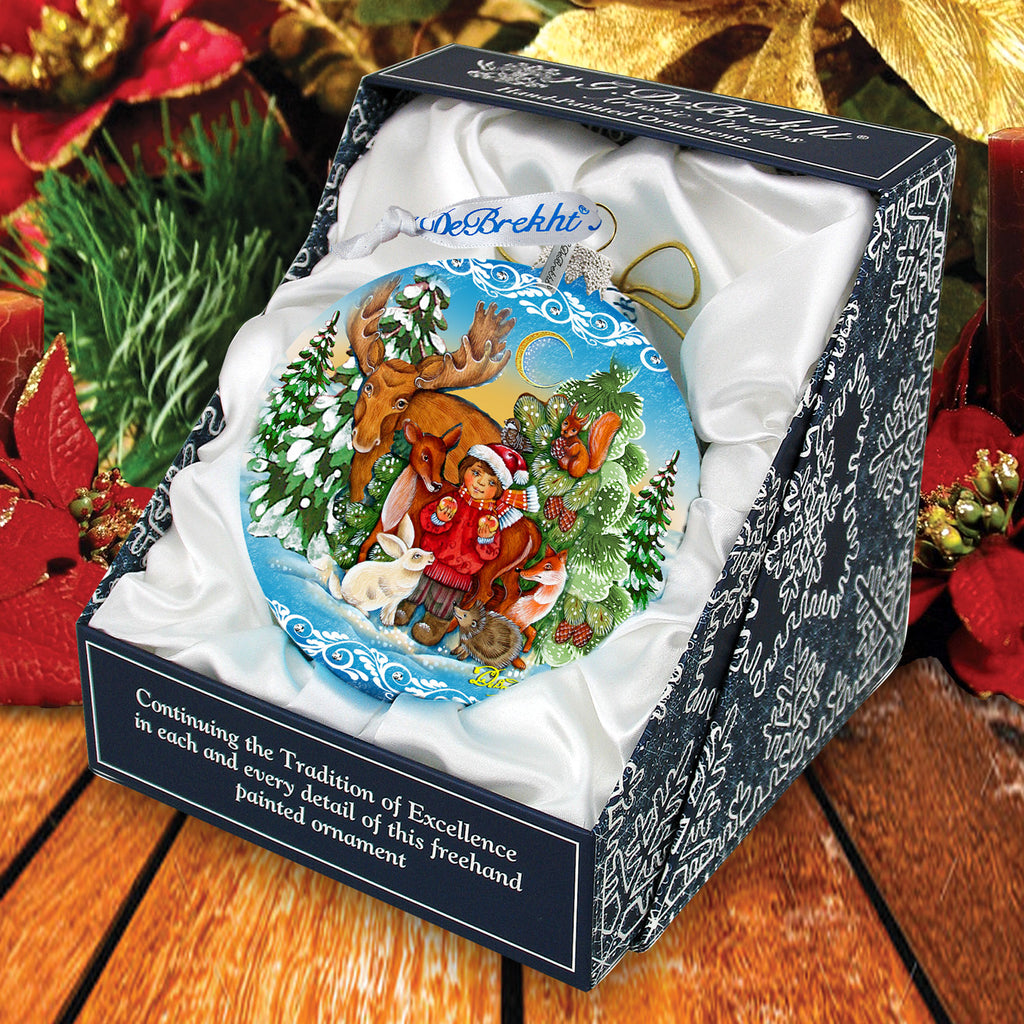 a christmas ornament in a box on a table