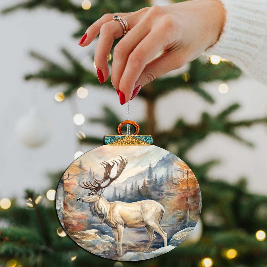 Elk in Alaskan Heights Wooden Ornaments by G.Debrekht - Wildlife Holiday Decor - 870056