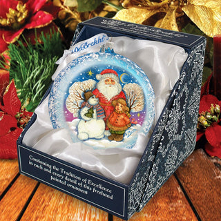 Snow Fun Santa Glass Ornament by G. DeBrekht - Christmas Santa Snowman Decor - 744-039