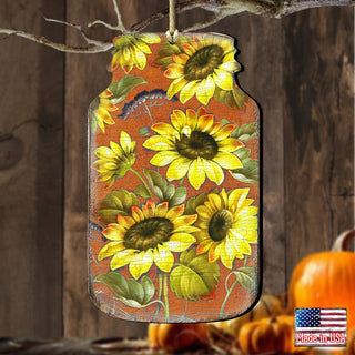 Sunflower Mason Jar Wooden Ornaments by G. DeBrekht - Thanksgiving Halloween Decor - 8158906
