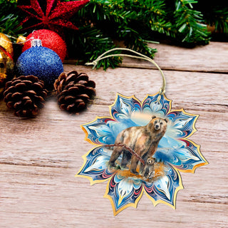 Brown Bear Snowflake Large Wooden Ornament by G. Debrekht - Nature Wildlife Decor - 8688409M