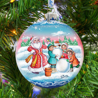 Christmas Village Ball Glass Ornament by G. DeBrekht - Christmas Santa Snowman Decor - 73320