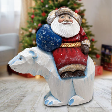 Polar Bear Ride Santa Hand-Painted WOODCARVED Masterpiece by G. DeBrekht - Wildlife Holiday Decor - 820010-2