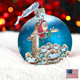 Santa on Goose Ball Glass Ornament by G. DeBrekht - Christmas Santa Snowman Decor - 73312