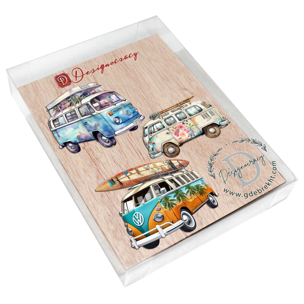 Surf Vans Decorative Eco Wood Ornaments Set of 3 by G. Debrekht - Coastal Decor - 8091040-S3