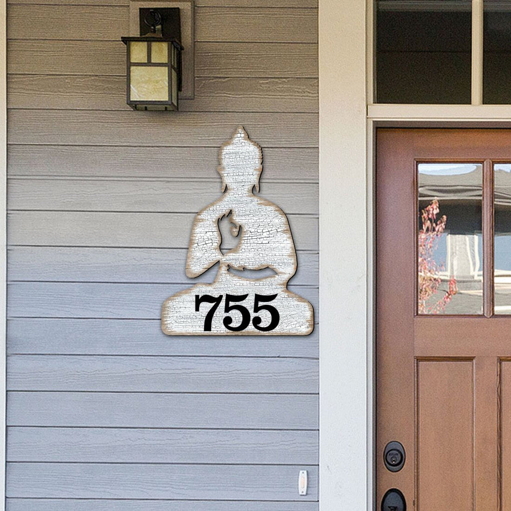 Buddha Wooden Custom House Number Sign by G. DeBrekht - Love Family Kids Decor - Handcrafted Wooden Address Sign - MA98435