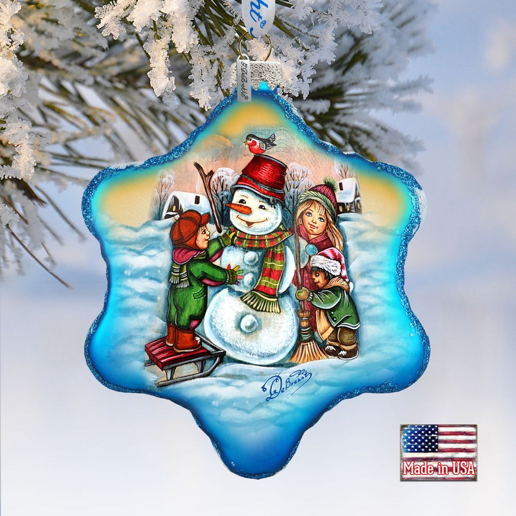 Playful Snowman Glass Ornament by G. DeBrekht - Christmas Santa Snowman Decor - 754-202