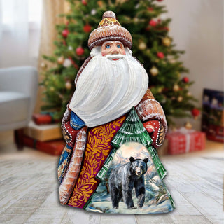 Mystical Grizzly Santa Hand-Painted WOODCARVED Figurine by G. DeBrekht - Christmas Santa Snowman Decor - 8208015