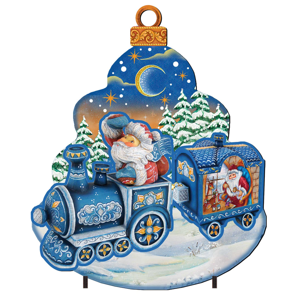 Santa Arrival Christmas Outdoor Yard Sign by G. DeBrekht - Christmas Santa Snowman Decor - 8112180F