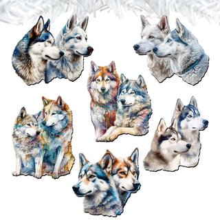 The Graceful Huskies Clip-On Eco Wood Decorative Ornaments Set of 6 by G. Debrekht - Wildlife Décor - 8090115C-S6